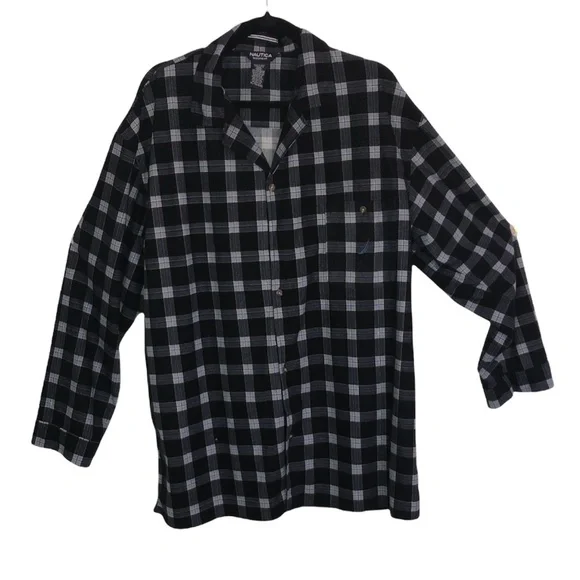 NAUTICA Pajama Top Men's Size XL Black Blue Plaid Sleepwear Extra Soft Fleece - Picture 1 of 10